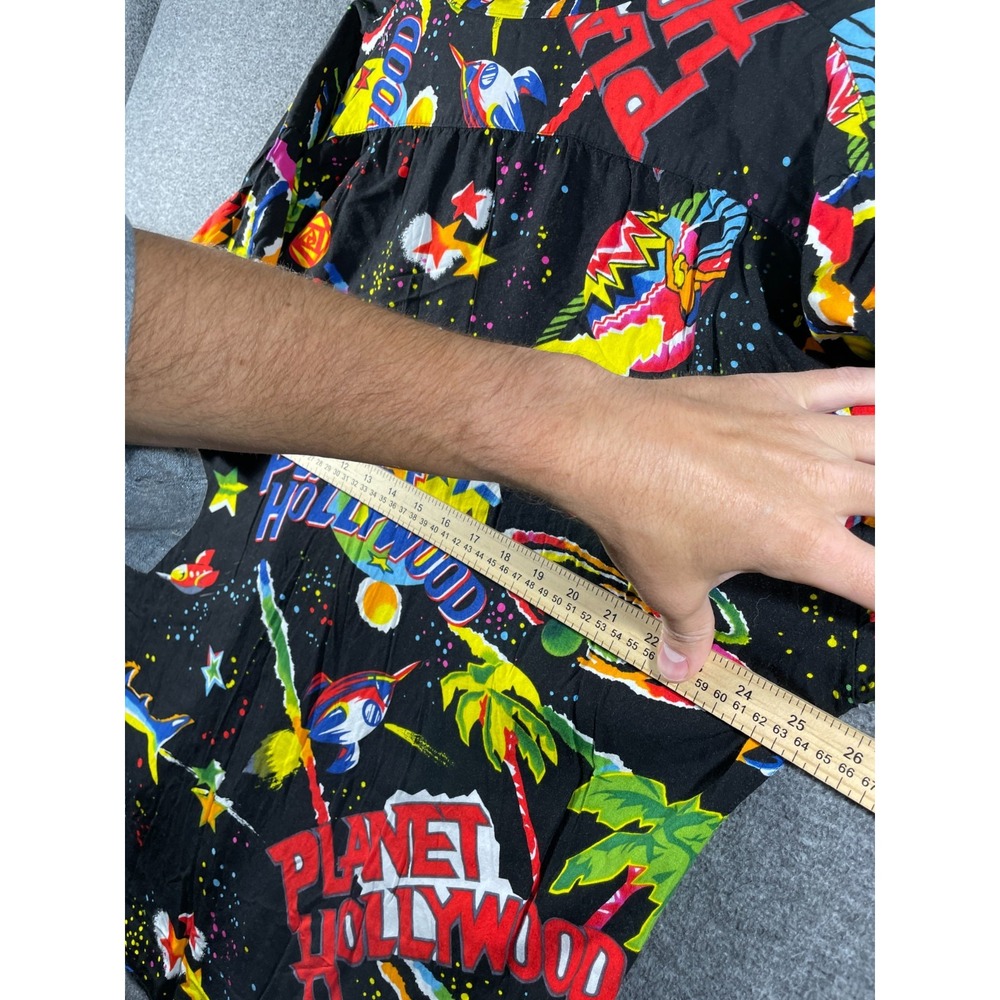 Vintage 1990 Planet Hollywood Rayon Space Print Camp Hawaiian Shirt XL Flowey - Picture 13 of 14